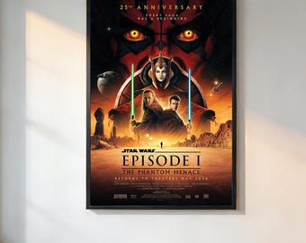 1999 Star Wars Episode I The Phantom Menace 25th Anniversary Poster、Retro Aesthetic、90s Movie Poster、Vintage Film Print、Noir Wall Art