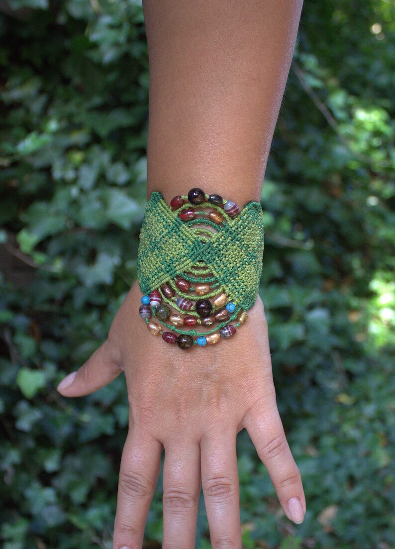 Green bracelet for women boho micro macrame cuff bracelet beaded jewelry tribal jewelry bracelets for festivals original birthday gift
