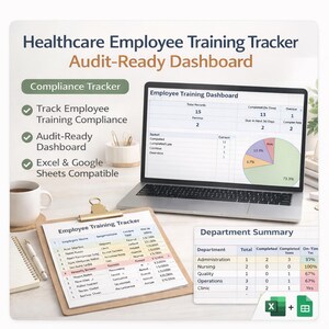 Healthcare Employee Training Tracker Template | Audit-Ready Dashboard | Digital Download