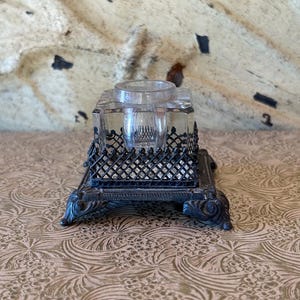 Inkwell Vintage Glass with Metal Stand