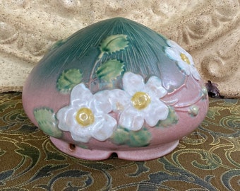 Roseville Pottery White Rose Hanging Basket