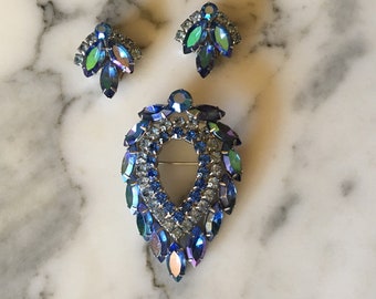 Aurora Borealis Brooch and Earrings Set