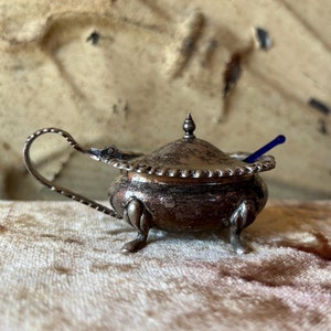 Salt Dip Salt Cellar Silver Plate Cobalt Blue