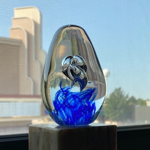 Glass Paperweight Blue/Clear/Swirl