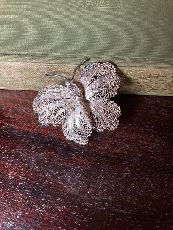 Silver Filigree Butterfly Brooch