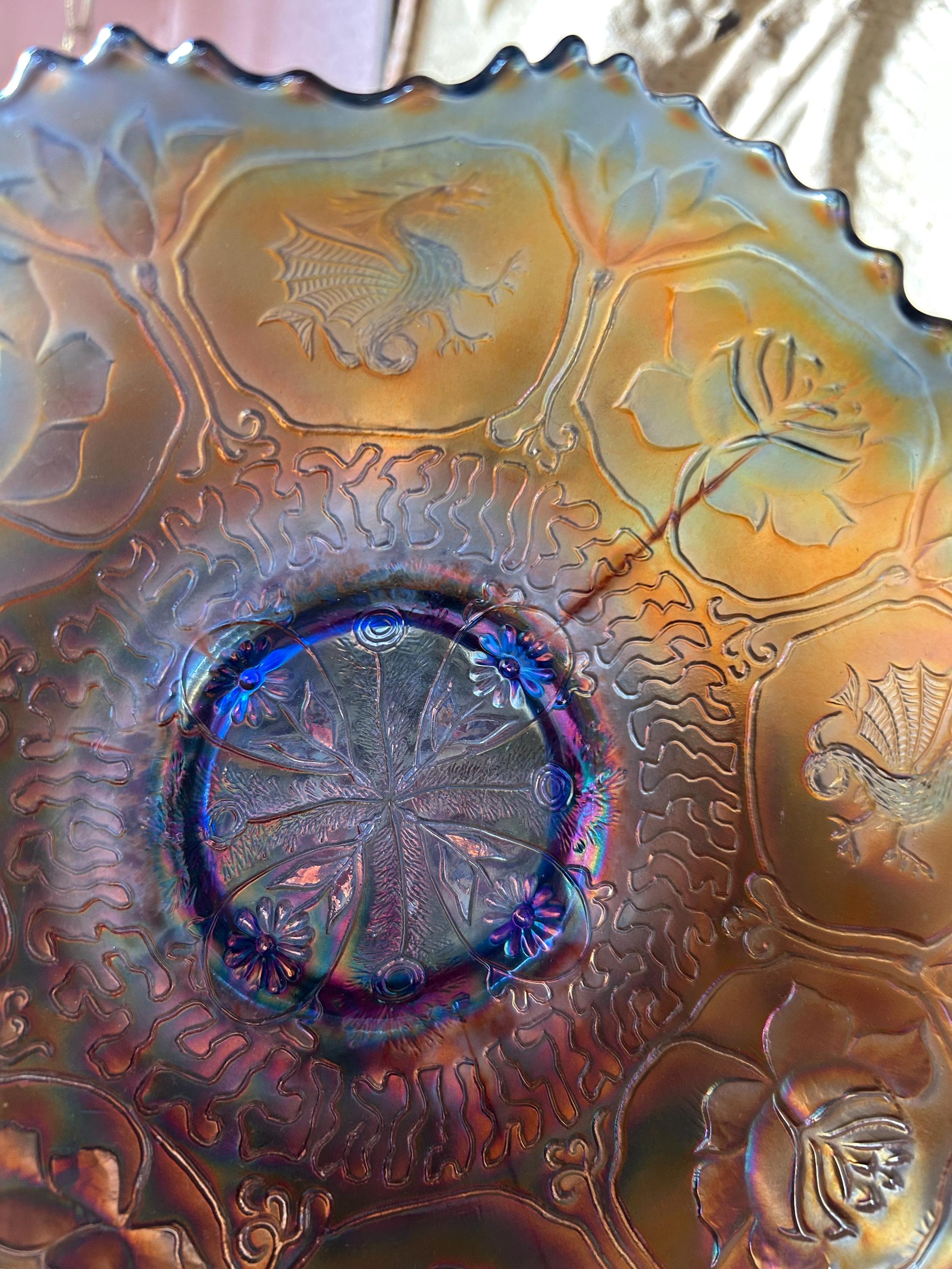 【ひびあり】フェントン ドラゴン ロータス カーニバルガラス Carnival Glass Dragon and Lotus - Etsy