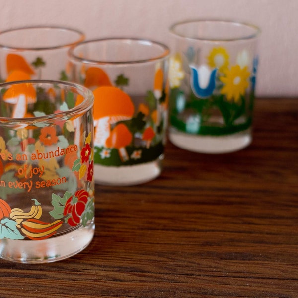 RESERVED FOR PINKNOISE - do not purchase unless pinknoise.  Small Retro Drinking Juice Glasses Pumpkins . Mushrooms . Orange. Autumn Set