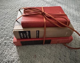 Vintage Academic Book Stack Red & Tan Decor Bundle 1930s-1960s Teacher Gift