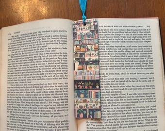 Handmade Wooden Bookshelf Bookmark - Librarycore Reader Gift with Tassel & Charm