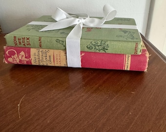 Vintage Children’s Book Pair Tied With White Ribbon, Alice in Wonderland and Now We Are Six, Nursery Shelf Decor, Classic Storybook Book Sta