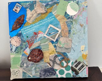 Lost and Found 12x12 Mixed Media Collage Art ee cummings Quote Vintage Map