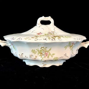 Antique Hanley J & G Meakin Semi-Porcelain Covered Serving Dish, Floral, Very Good Condition!