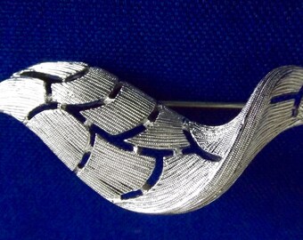 Monet Brushed Silver Tone Swirl Style Brooch, Vintage