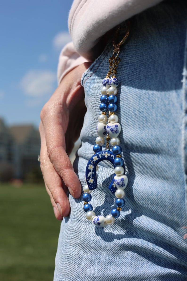 Blue Horseshoe Bag Charm, Handmade Lucky Purse Charm, OOAK Beaded Bag ...