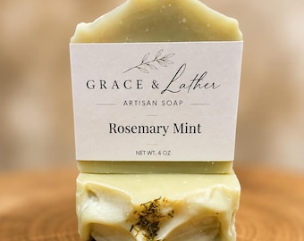 Rosemary Mint Cold Process Soap | Handmade Artisan Bar, Palm Free Essential Oil Scent