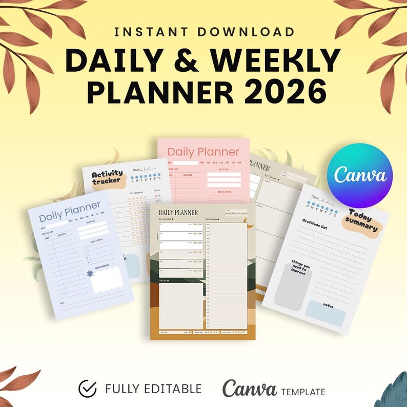 Daily & Weekly Planner 2026 | Canva Editable Template | Printable ...