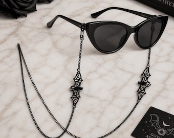 Hochwertige, handgefertigte Brillenkette – Gothic-Fledermaus-Brillenkette – Stilvolles und einzigartiges Brillenband – Geschenk für Sie