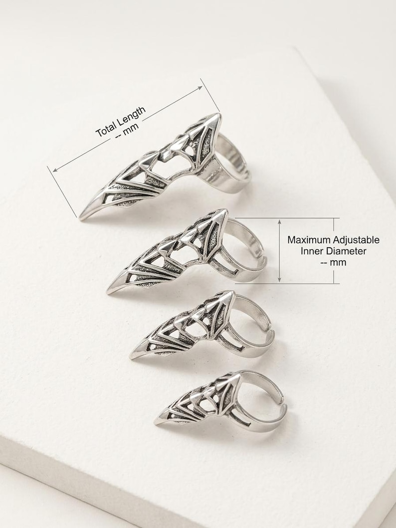 Gothic Claw Ring -Long Metallic Nail Tips for Bold Nail Art Reusable Silver Glossy Finish image 4