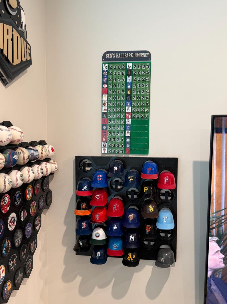 Personalized Baseball Stadium Tracker, 30 Ballpark Visit Display, Custom Baseball Fan Gift image 2