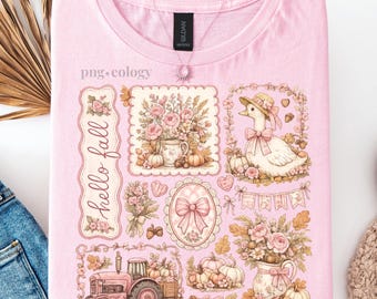Cottagecore herfst png Trendy Summerween, Pink Grandma Core Vibes collagesublimatie, vintage herfst bloemencoquette DTF, boetiekshirt, boetiekshirt png