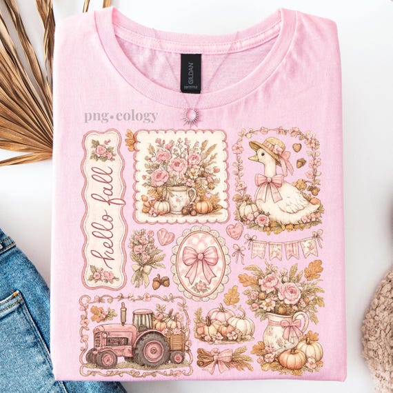 Cottagecore Fall PNG Trendy Summerween, Pink Grandma Core Vibes Collage Sublimation, Vintage Autumn Floral Coquette DTF, Boutique Shirt PNG
