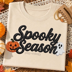 Spooky Season Ghost Png, Trendy Pumpkin Png, Faux Embroidery Fall Sublimation Design, Girly Halloween Shirt Design, Summerween Boutique PNG,