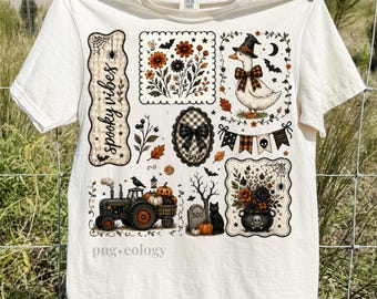 Cottagecore Halloween PNG Trendy Summerween PNG Spooky Vibes Collagesublimatie, vintage herfst bloemencoquette DTF, trendy boetiekontwerp