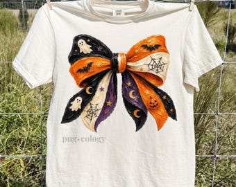 Trendy Halloween-striksublimatie png, penseelstreek coquette herfststrik png, griezelige vibes-clipart, Summerween Boutique-shirtontwerp
