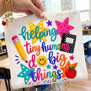 Kleine kinderen helpen grote dingen te doen PNG, Trendy lesgeven PNG, Preppy eerste schooldag, Terug naar school clipart PNG, Kinderopvang PNG, Opvoeder PNG
