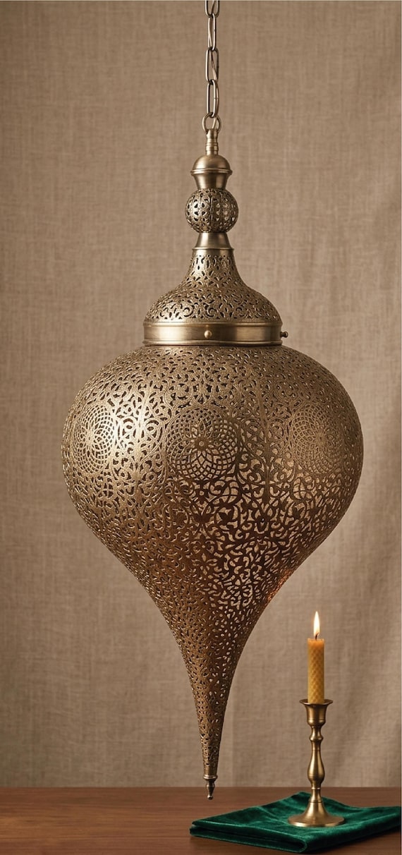Handmade Moroccan Copper Pendant Light | Oriental Filigree Ceiling Lamp | Boho Hanging Lampshade for Living Room & Dining Decor