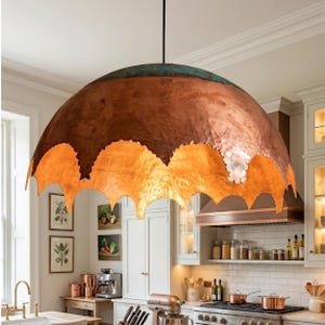 Hammered Solid Copper Dome Pendant Light | Rustic Raw Edge Kitchen Island Chandelier | Industrial Wabi-Sabi Lighting by Morocopperrs