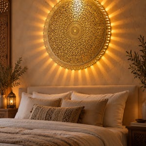 Handcrafted Copper Wall Art Light, Large Mandala Wall Sconce, Moroccan Metal Decor, Ambient Home Lighting, Available in 20" to 39" Sizes