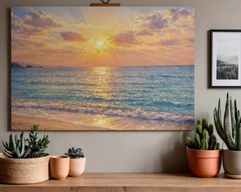 Japanese Sunset Ocean Wall Art Printable, Golden Beach Sunset Japan Sea, Coastal Decor, Relaxing Seascape, Instant Download
