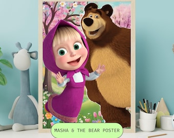 Masha and Bear Nursery Art | Cartoon Fairytale Kids Poster (Digital Download)