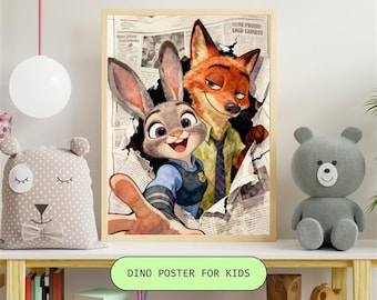 Woodland Bunny Fox Art Print | Cartoon Animal Nursery Decor (Digital Download)