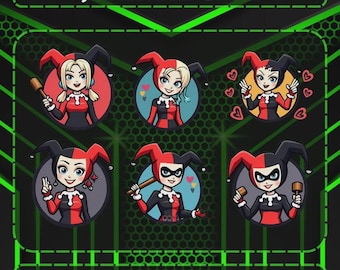 Harley Quinn Inspired Twitch Badge Pack PNG | Comic Style Sub & Bit Icons for Streamers | Instant Digital Download