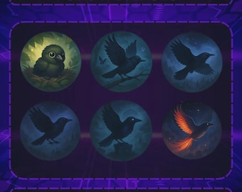 Crow Twitch Subscriber Badges | Dark Bird Sub & Bit Icons (Digital Download)