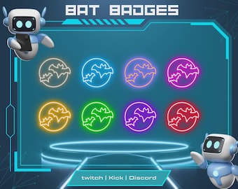 Neon Bat Twitch Badges | Sub, Bit & Follower Icons (Digital Download)