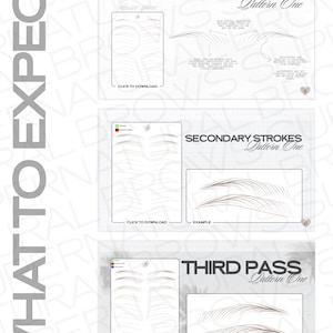 May include: Three white diagrams with text and illustrations, detailing a process. The top diagram reads "FIRST PASS Pattern One." The second diagram reads "SECONDARY STROKES Pattern One." The third diagram reads "THIRD PASS Pattern One."