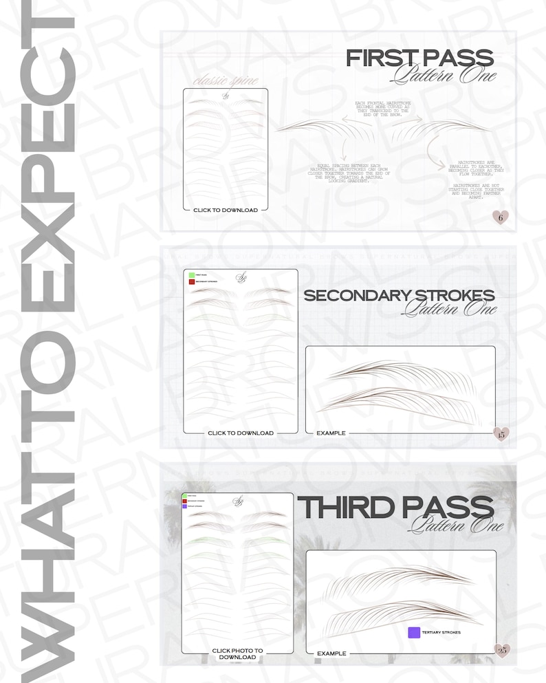 Nano Brow Pattern Workshop, PMU Hairstroke Guide, Practice Sheets ...