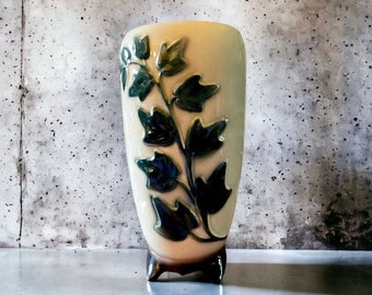 Royal Copley Footed Vase Cream with Green Trailing Ivy Design Circa 1950