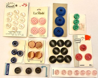 Mixed Colors Lot of Ten Button Cards with 49 Buttons