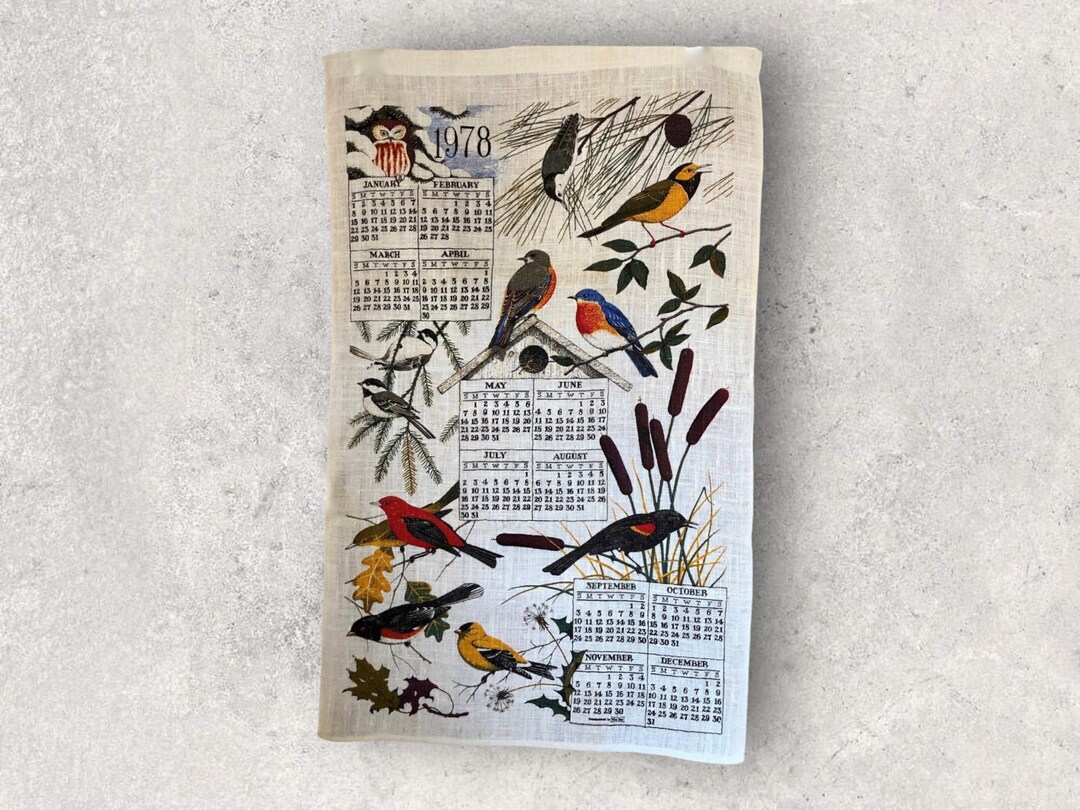 Linen Calendar Tea Towel various Years Vintage Bird Themed Collectible