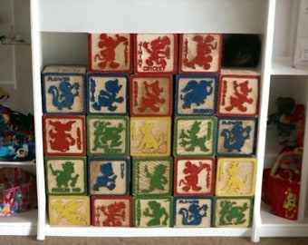 Vintage Disney Themed Wooden Children Blocks Collectible Mid-Century Toys for Display or Crafts