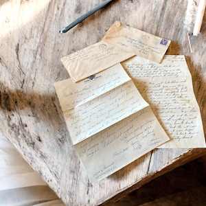 Cartas de amor antiguas escritas a mano para un soldado y para él, década de 1940, juego de cuatro
