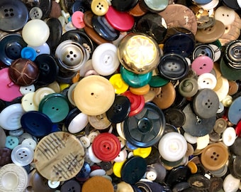 Vintage Button Lot, Random Lot of Buttons, Mixed Bag of Buttons, Miscellaneous Colors, Plastic, Metal, Shell, Perfect for Craft Projects