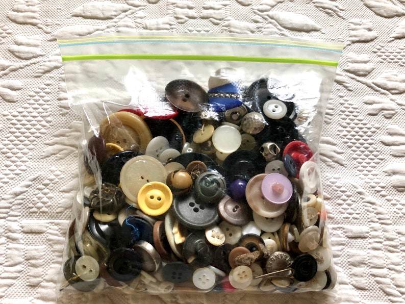 Vintage Button Lot, Random Lot of Buttons, Mixed Bag of Buttons, Miscellaneous Colors, Plastic, Metal, Shell, Perfect for Craft Projects image 2