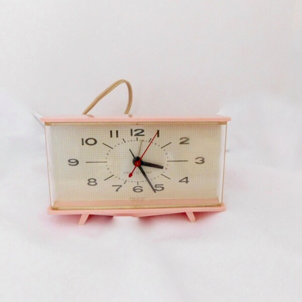 Vintage Pink GE Clock - Retro General Electric Telechron Pink and Cream Clock -  Model 7H254/Mid Century Modern Dial Alarm Made in USA
