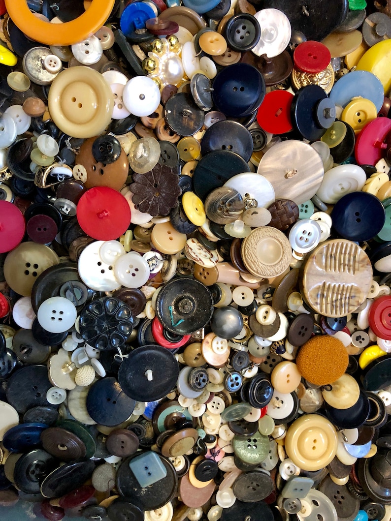 Vintage Button Lot, Random Lot of Buttons, Mixed Bag of Buttons, Miscellaneous Colors, Plastic, Metal, Shell, Perfect for Craft Projects image 3