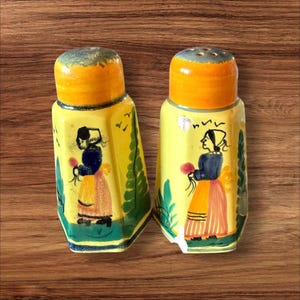 HB Quimper Soleil Yellow Bretonne Women Salt & Pepper Shakers Hand Painted